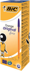 Bic Orange Ballpoint Pen 0.8mm Tip 0.30mm Line Blue (Pack 20)