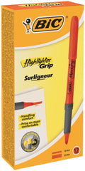 Bic Grip Highlighter Pen Chisel Tip 1.6-3.3mm Line Orange (Pack 12)