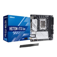 Asrock H670M-ITX/AX, Intel H670, 1700, Mini ITX, 2 DDR4, HDMI, DP, Wi-Fi, 2.5GB LAN, PCIe5, 2x M.2