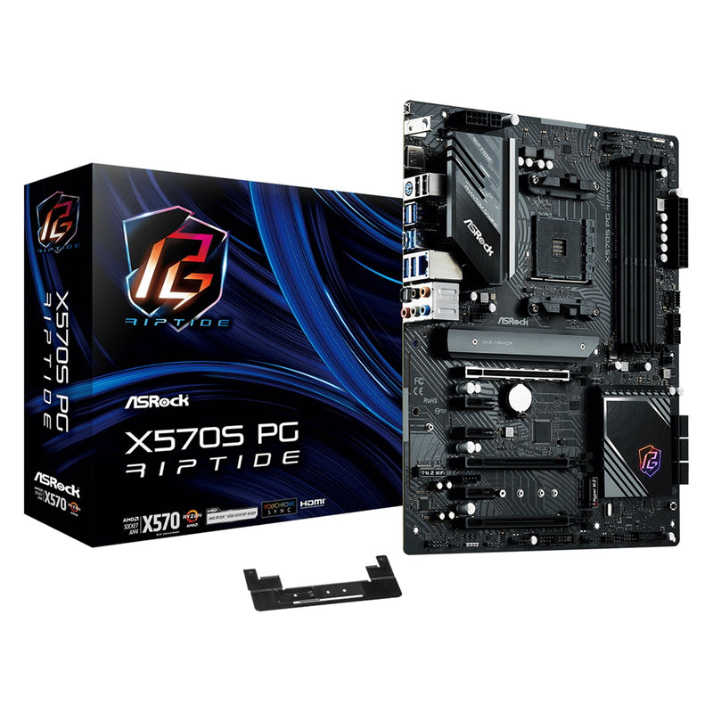 ASRock X570S PG Riptide Motherboard, AMD Socket AM4, Ryzen, ATX, 10 Phase, Digi Power, Dr. MOS, 3x PCIe 4.0 x 16, 3x PCIe 4.0 x1, 7.1 Ch HD Audio, Hyper M.2 PCIe Gen4,. USB 3.2 Gen 2 Type-C, Killer 2.5G LAN, HDMI, ASRock Graphics Card Holder