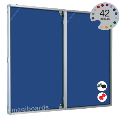 Magiboards Fire Retardant Blue Felt Lockable Noticeboard Display Case Portrait 900x1200mm DD