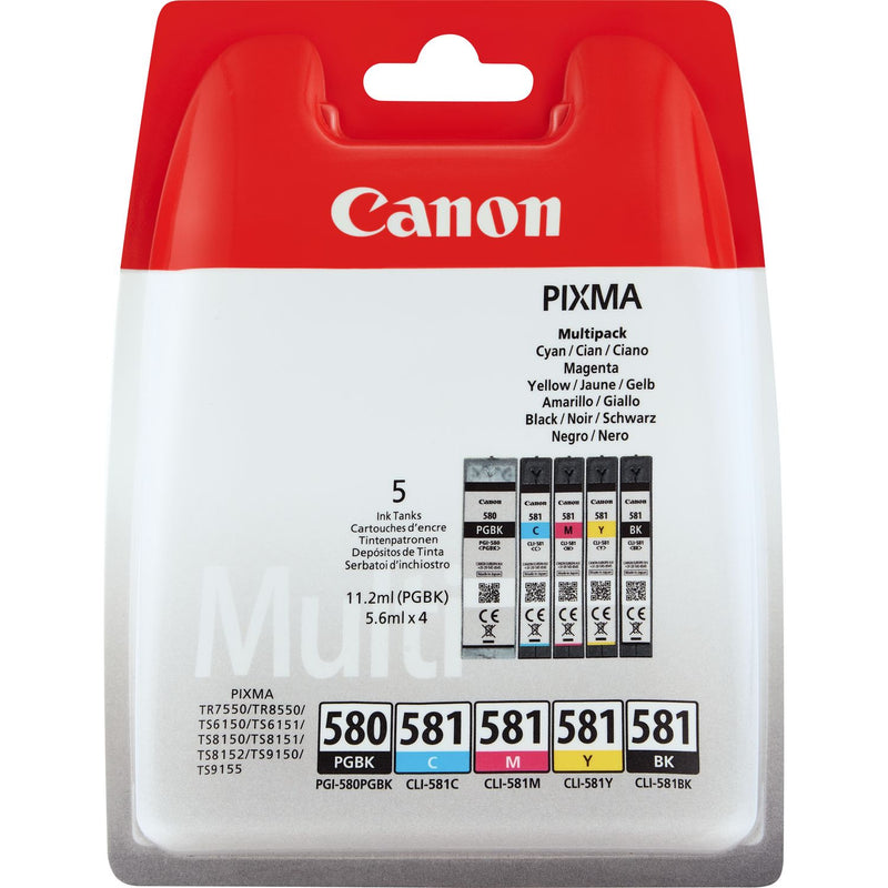 Canon PGI580BK CLI581 Black Cyan Magenta Yellow Standard Capacity Ink Cartridge 11ml Multipack - 2078C005