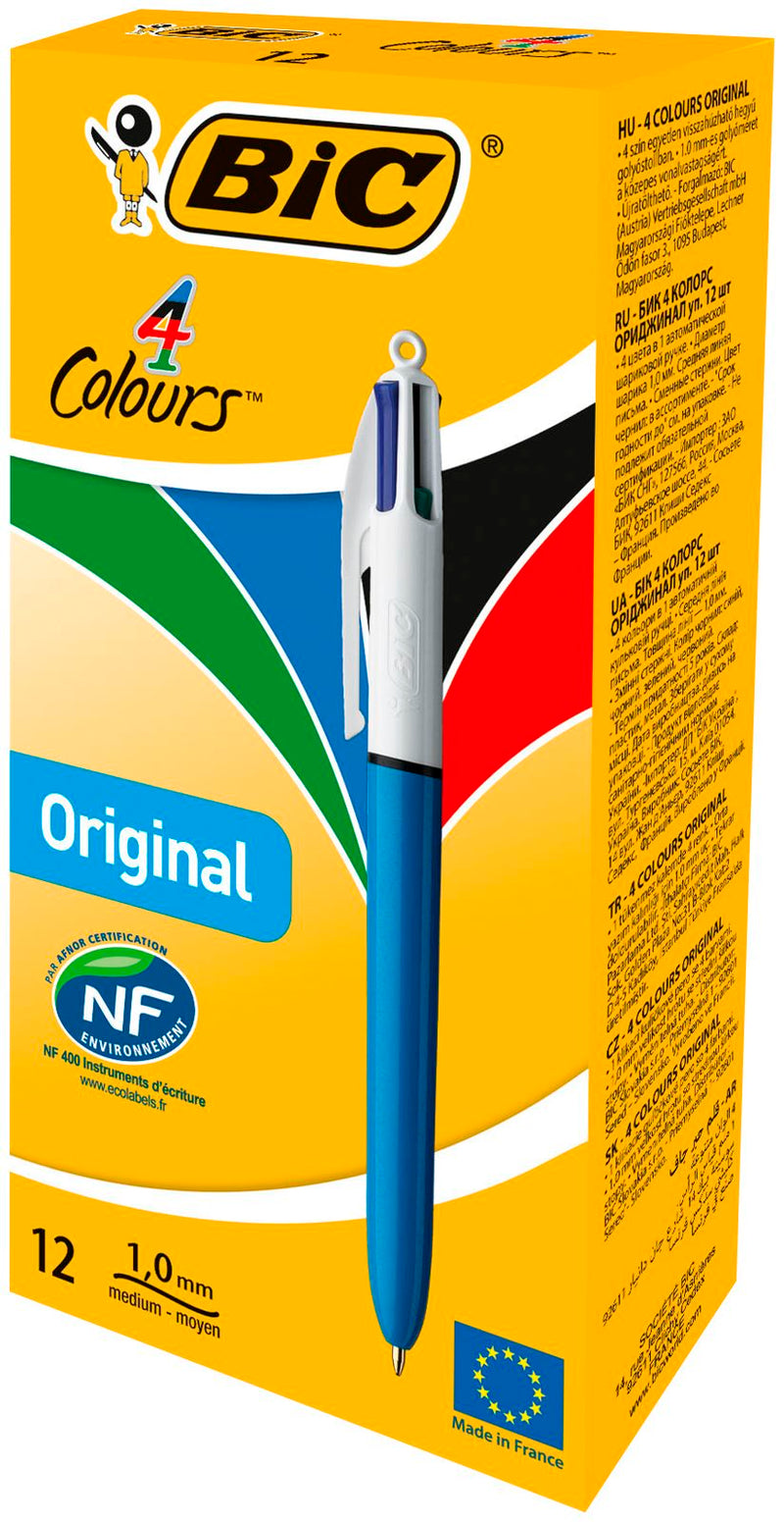 Bic 4 Colours Original Ballpoint Pen 1mm Tip 0.32mm Line Blue/White Barrel Black/Blue/Green/Red Ink (Pack 12)