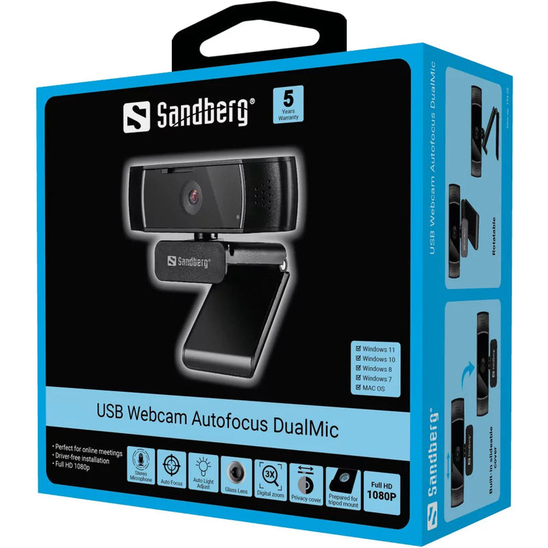 Sandberg USB Autofocus DualMic 1080p Webcam