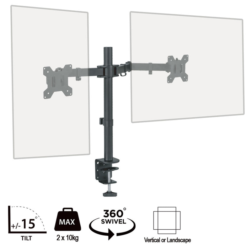 piXL Double Monitor Arm, For Upto 2x 27" Monitors, Desk Mounted