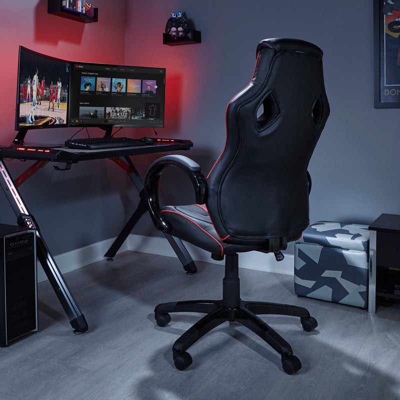 X Rocker | Maverick Height Adjustable Office Gaming Chair with Natural Lumbar support - Red/Black