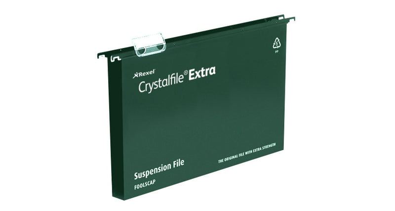 Rexel Crystalfile Extra A4 Suspension File Polypropylene 30mm Green (Pack 25) 71759 DD