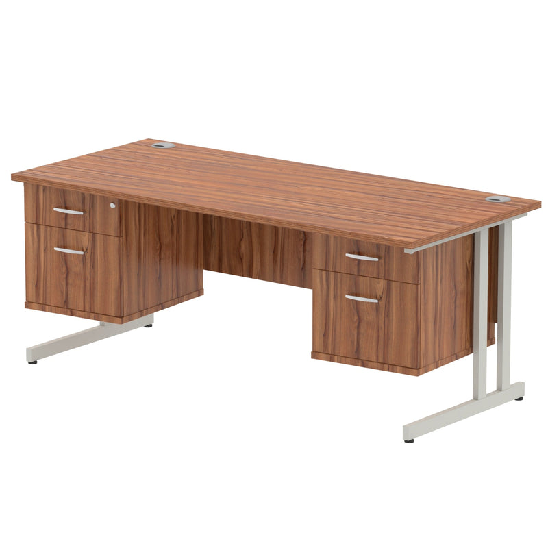 Impulse Cantilever Straight Desk Silver Frame With Fixed Pedestal