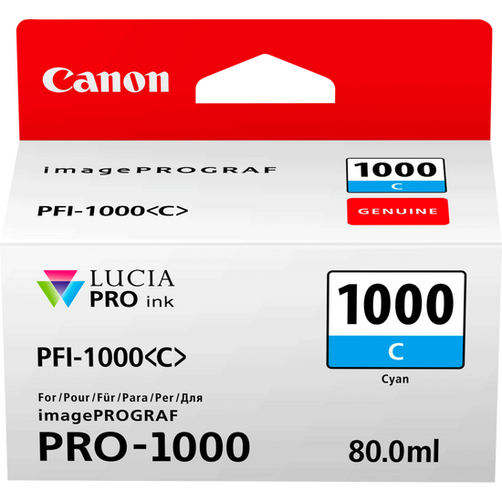 Canon PFI1000C Cyan Standard Capacity Ink Cartridge 80ml - 0547C001