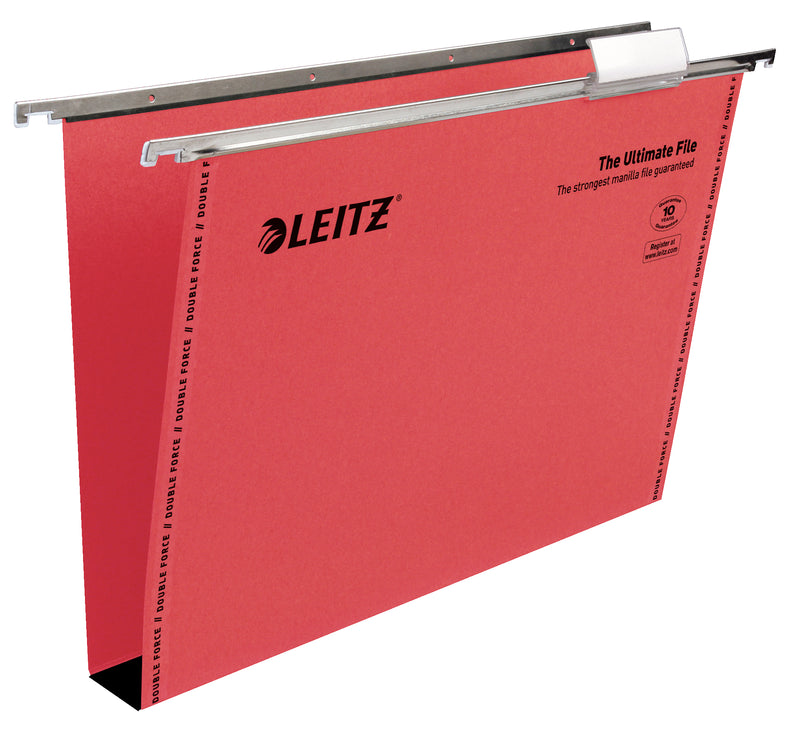 Leitz Ultimate Clenched Bar Foolscap Suspension File Card 30mm Red (Pack 50) 17450025 DD