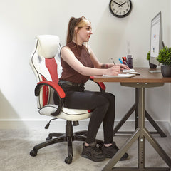 X Rocker | Maverick Height Adjustable Office Gaming Chair with Natural Lumbar support - White/Red