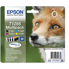 Epson T1285 Fox Black CMY Colour Standard Capacity Ink Cartridge 6ml 3x3.5ml Multipack - C13T12854012