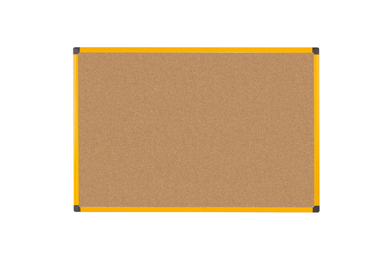 Bi-Office Ultrabrite Cork Noticeboard Yellow Aluminium Frame 1200x900mm DD