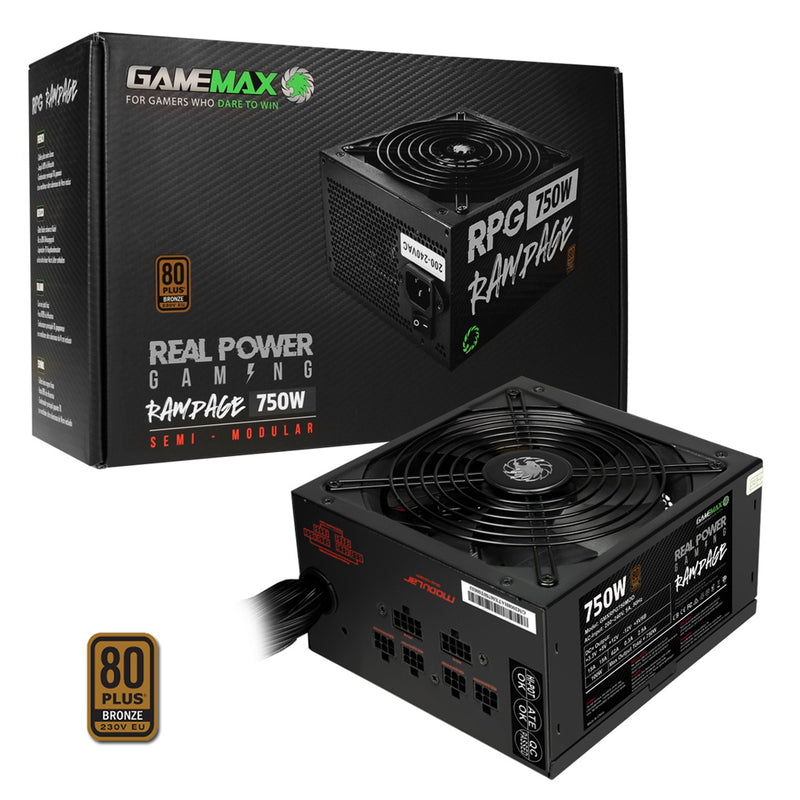 GameMax RPG Rampage 750W 140mm Ultra Silent Fan 80 PLUS Bronze Semi Modular PSU