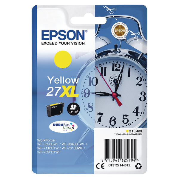 Epson 27XL Alarm Clock Yellow High Yield Ink Cartridge 10ml - C13T27144012