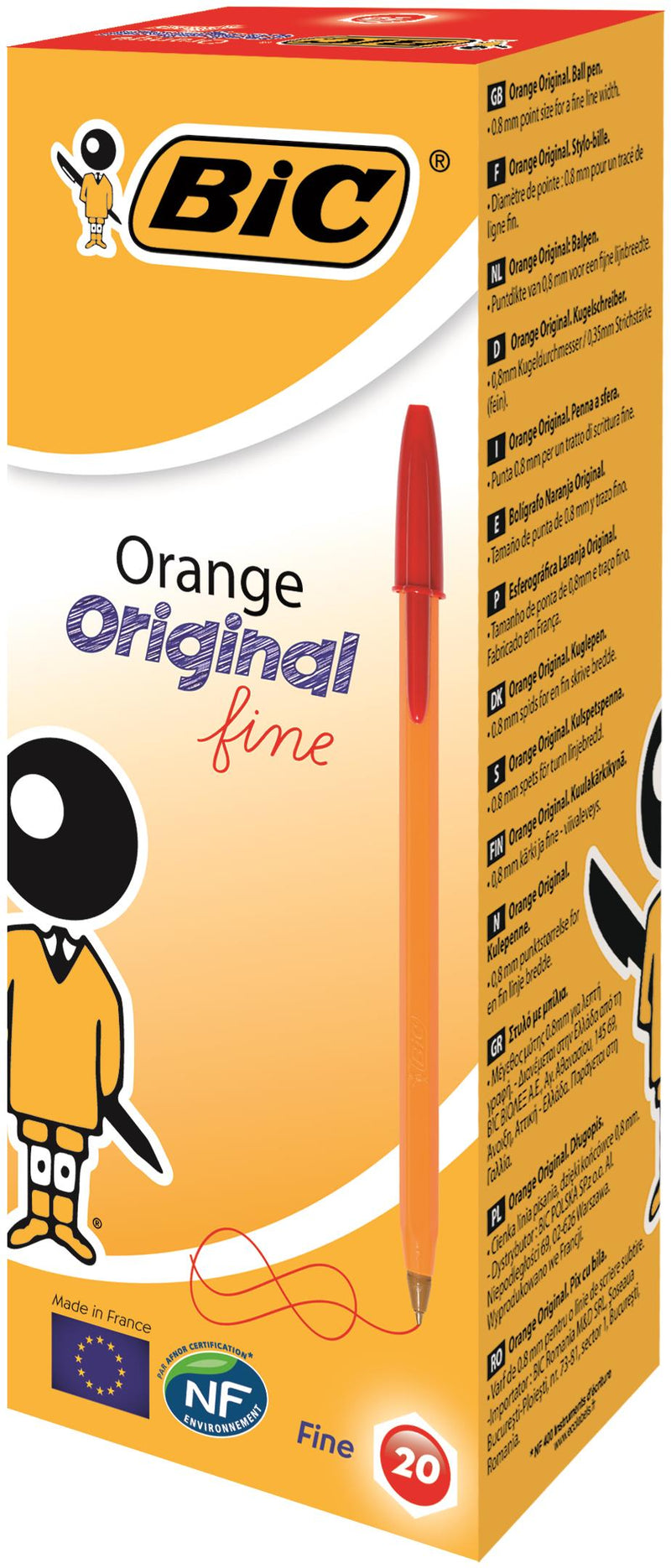 Bic Orange Ballpoint Pen 0.8mm Tip 0.30mm Line Red (Pack 20)