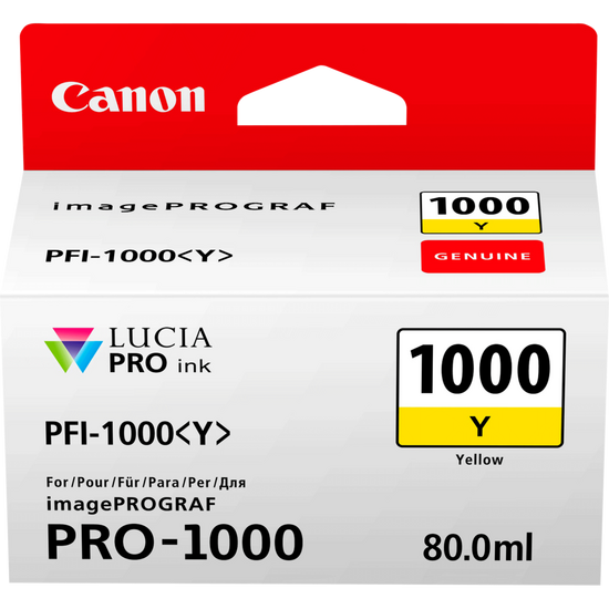 Canon PFI1000Y Yellow Standard Capacity Ink Cartridge 80ml - 0549C001