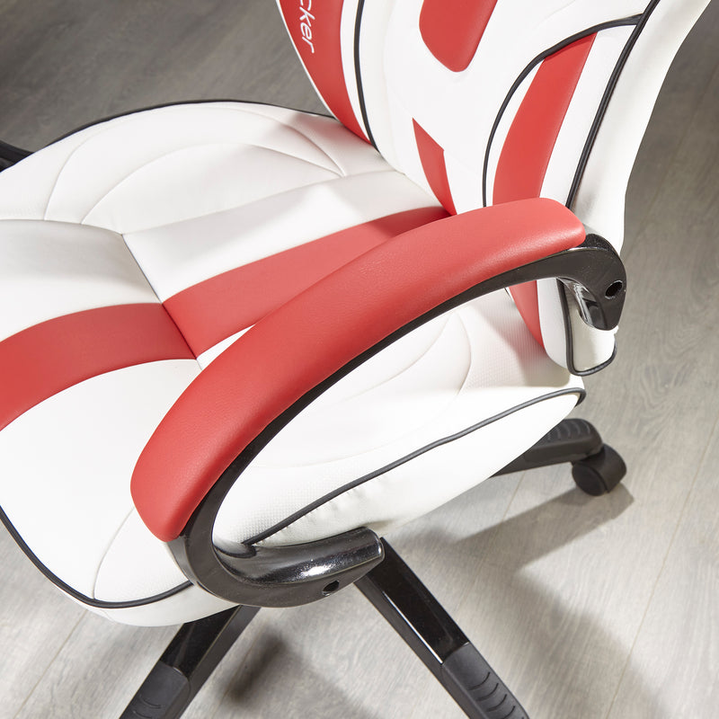 X Rocker | Maverick Height Adjustable Office Gaming Chair with Natural Lumbar support - White/Red