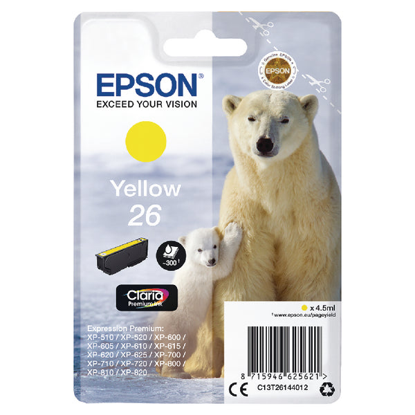 Epson 26 Polar Bear Yellow Standard Capacity Ink Cartridge 4.5ml - C13T26144012