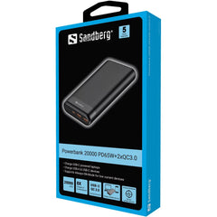 Sandberg 20000 mAh Powerbank, USB-A, QC 3.0, USB-C PD 65W Fast Charge, 5 Year Warranty