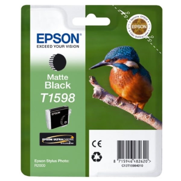 Epson T1598 Kingfisher Matte Black Standard Capacity Ink Cartridge 17ml - C13T15984010