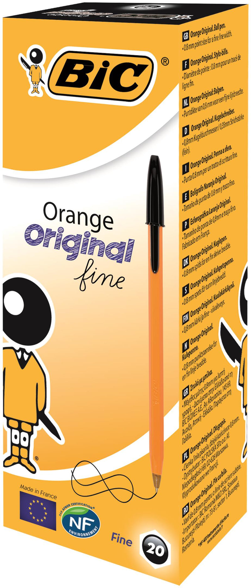 Bic Orange Ballpoint Pen 0.8mm Tip 0.30mm Line Black (Pack 20)