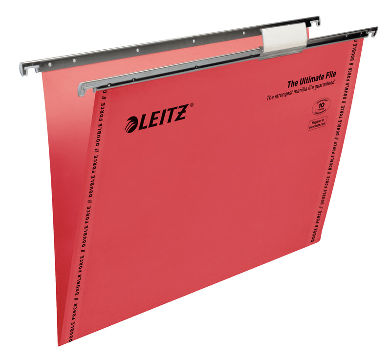 Leitz Ultimate Clenched Bar Foolscap Suspension File Card 15mm V Base Red (Pack 50) 17440025 DD