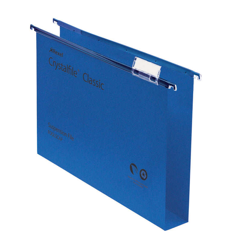 Rexel Crystalfile Classic Foolscap Suspension File Manilla 30mm Blue (Pack 50) 70625