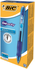 Bic Gel-ocity Grip Retractable Gel Rollerball Pen 0.7mm Tip 0.3mm Line Blue (Pack 12)