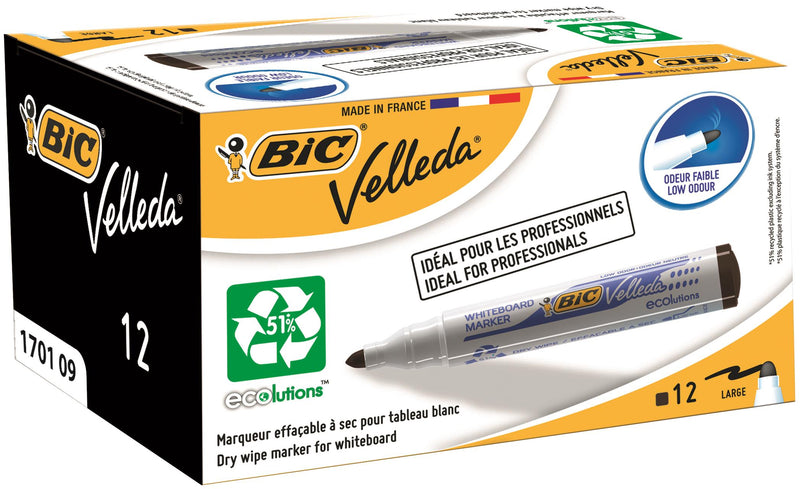 Bic Velleda 1701 Whiteboard Marker Bullet Tip 1.5mm Line Black (Pack 12)