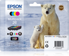 Epson 26 Polar Bear Black CMY Colour Standard Capacity Ink Cartridge 6ml 3 x 4.5ml Multipack - C13T26164010