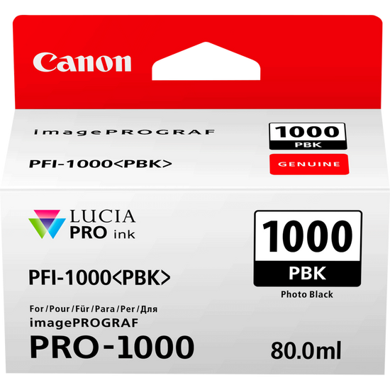 Canon PFI1000PBK Photo Black Standard Capacity Ink Cartridge 80ml - 0546C001