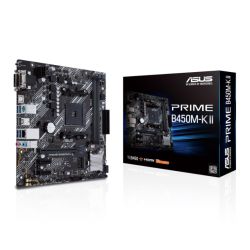 Asus PRIME B450M-K II, AMD B450, AM4, Micro ATX, 2 DDR4, VGA, DVI, HDMI, LED Lighting, M.2