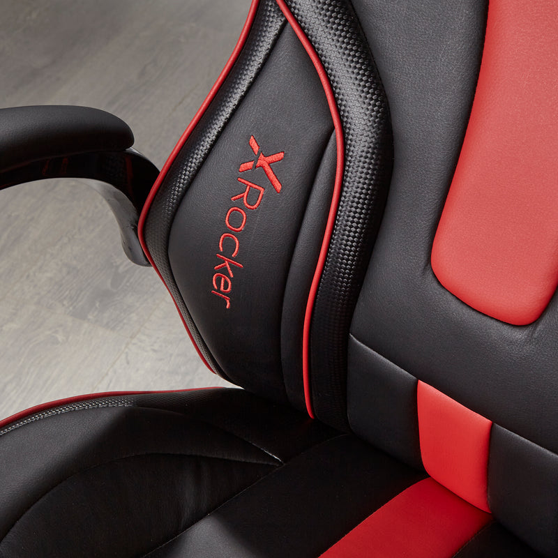 X Rocker | Maverick Height Adjustable Office Gaming Chair with Natural Lumbar support - Red/Black