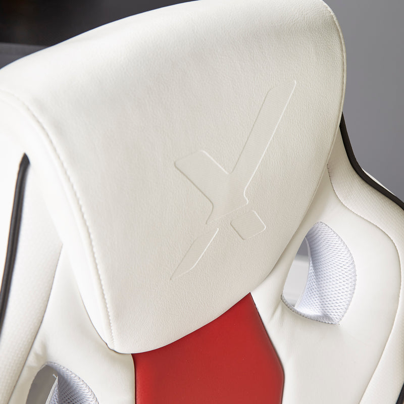 X Rocker | Maverick Height Adjustable Office Gaming Chair with Natural Lumbar support - White/Red