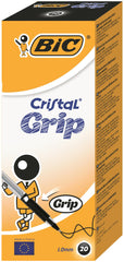 Bic Cristal Grip Ballpoint Pen 1.0mm Tip 0.32mm Line Black (Pack 20)