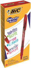 Bic Gel-ocity Illusion Erasable Gel Rollerball Pen 0.7mm Tip 0.3mm Line Red (Pack 12)