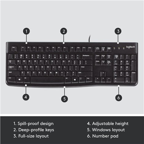 Logitech K120 Wired Keyboard, USB, Low Profile, Quiet Keys, OEM