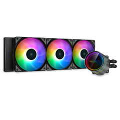 DeepCool CASTLE 360EX A-RGB AiO Liquid CPU Cooler, Universal Socket, 360mm Radiator, PWM 1800RPM Cooling Fans, Addressable RGB LED Lighting with ARGB Infinity Mirror Pump Design, Black Version, Anti-Leak Tech Inside