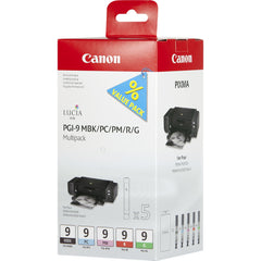 Canon PGI9 Green Matte Black Red Photo Cyan Magenta Standard Capacity Ink Cartridge 5 x 14ml Multipack - 1033B013