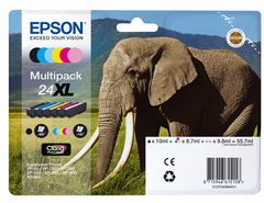 Epson 24 Elephant Colour Standard Capacity Ink Cartridge 6 x 5ml Multipack - C13T24284011