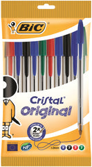 Bic Cristal Ballpoint Pen 1.0mm Tip 0.32mm Line Black/Blue/Green/Red (Pack 10)