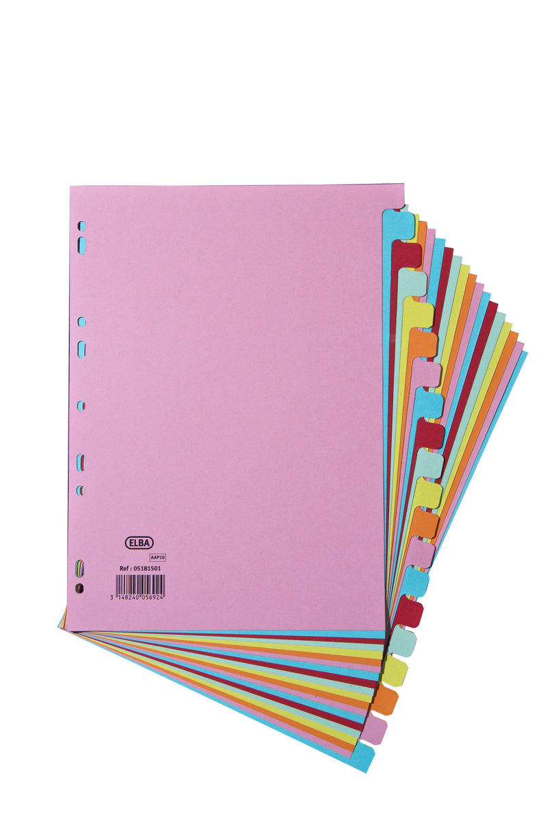 Elba Coloured Card Dividers A4 Euro Punched 20 Part