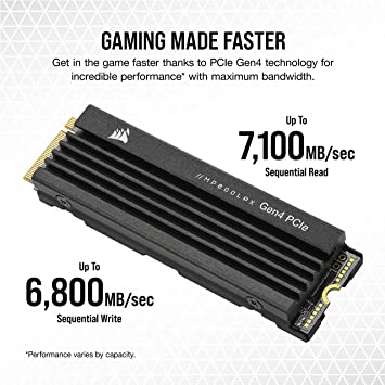 Corsair 1TB MP600 PRO LPX M.2 NVMe SSD, M.2 2280, PCIe4, 3D TLC NAND, R/W 7100/5800 MB/s, 900K/1.2M IOPS, Aluminium Heatspreader, PS5 Compatible