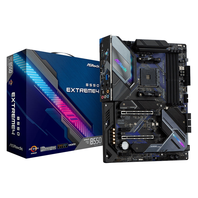 ASRock B550 Extreme4 DDR4 Motherboard, AMD Socket AM4, 1x PCIe 4.0 x16, 1x PCIe 3.0 x16, 2x PCIe 3.0 x1, M.2, ATX, 2x USB 3.2 Gen2 Rear Type A+C, Dragon 2.5G LAN, HDMI, 6x SATA3