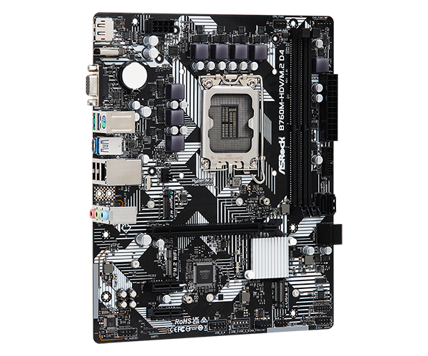 Asrock B760M-HDV/M.2 D4, Intel B760, 1700, Micro ATX, 2 DDR4, VGA, HDMI, DP, GB LAN, PCIe4, 2x M.2