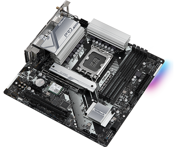 Asrock B760M PRO RS/D4 WIFI, Intel B760, 1700, Micro ATX, 4 DDR4, HDMI, DP, Wi-Fi 6E, 2.5G LAN, PCIe4, 2x M.2, RGB