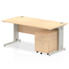 Impulse 1600mm Cable Managed Straight Desk With Mobile Pedestal