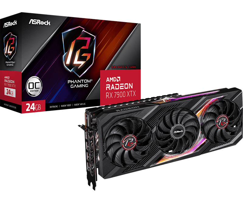 Asrock RX7900 XTX Phantom Gaming, PCIe4, 24GB DDR6, HDMI, 3 DP, 2615MHz Clock, RGB