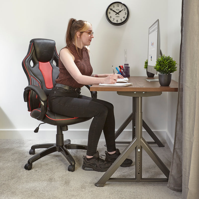 X Rocker | Maverick Height Adjustable Office Gaming Chair with Natural Lumbar support - Red/Black